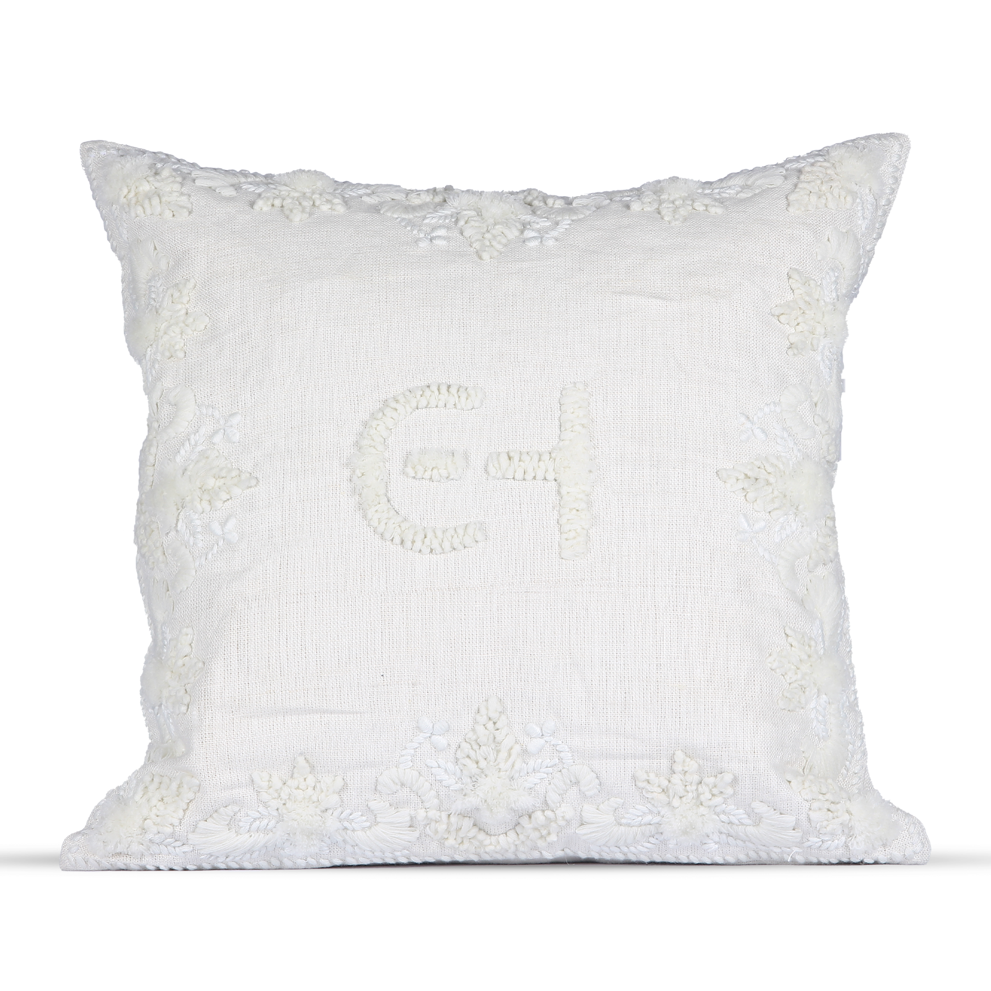 Wildflower Edge Linen Cushion Cover- white