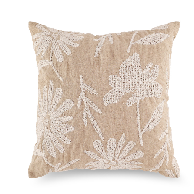 Linen Embroided Floral Meadow Cushion