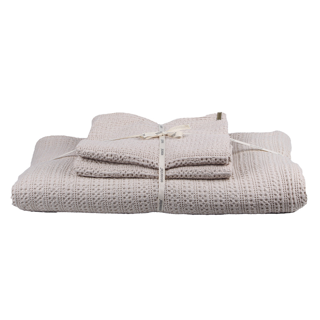 beige waffle Bed spread and 2 euro sham