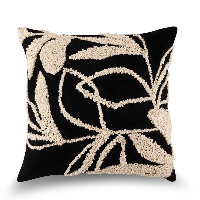 Floral Collection- nightshade flora cushion cover- Black & white